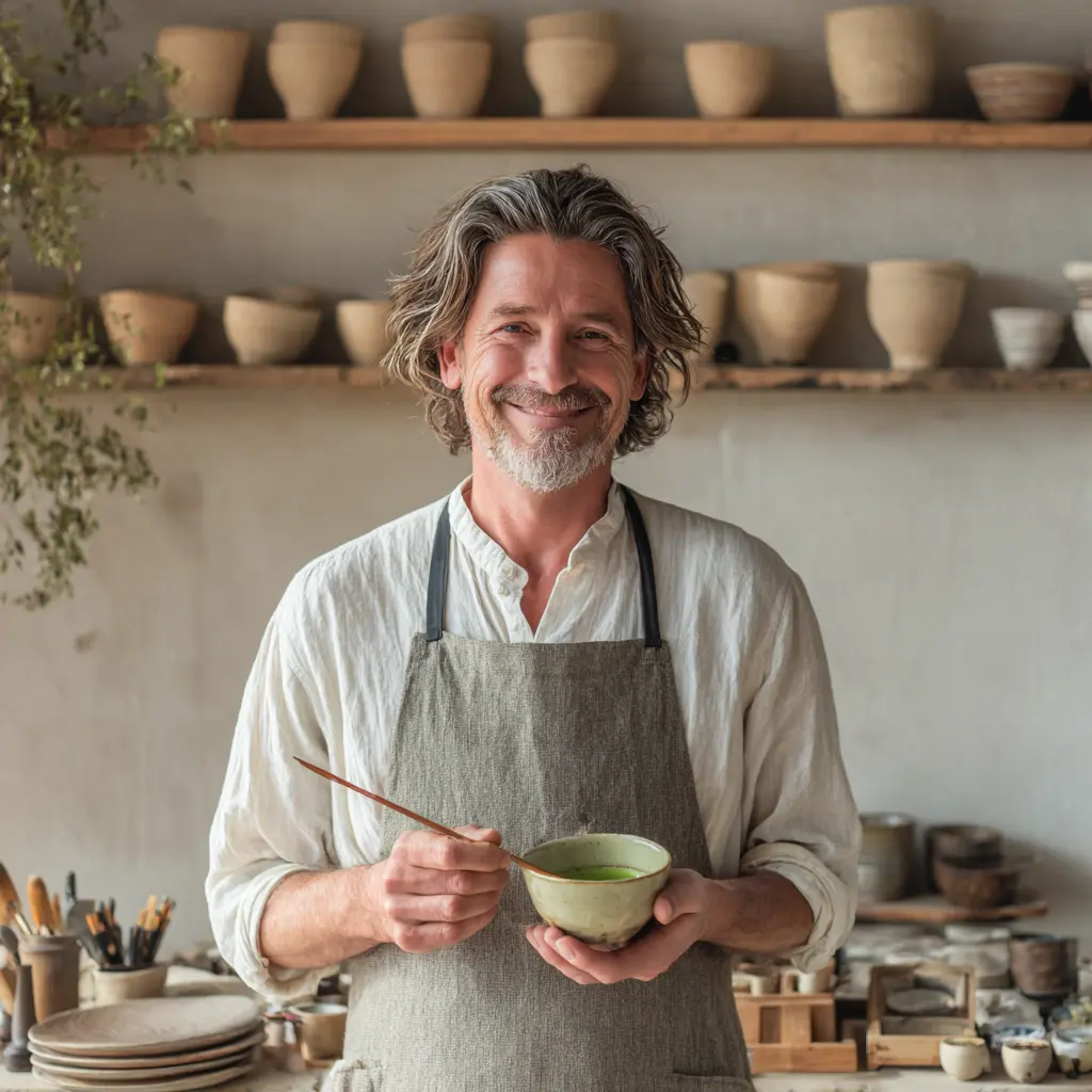 Oliver from KitchenVan smiling in a cozy kitchen holding a small bowl and spoon