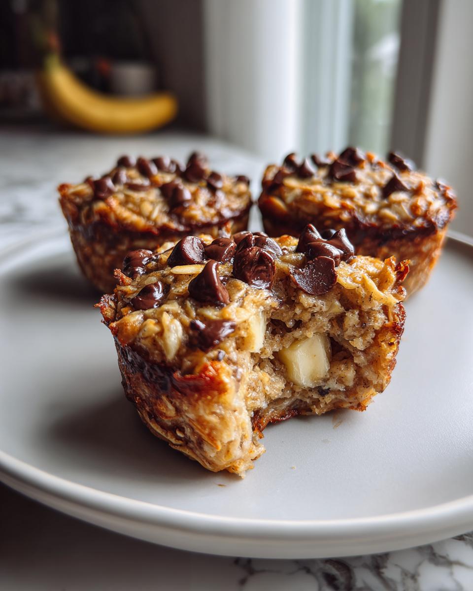 baked oatmeal cups with chocolate chips and bananas - detail 1