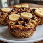 baked oatmeal cups with chocolate chips and bananas