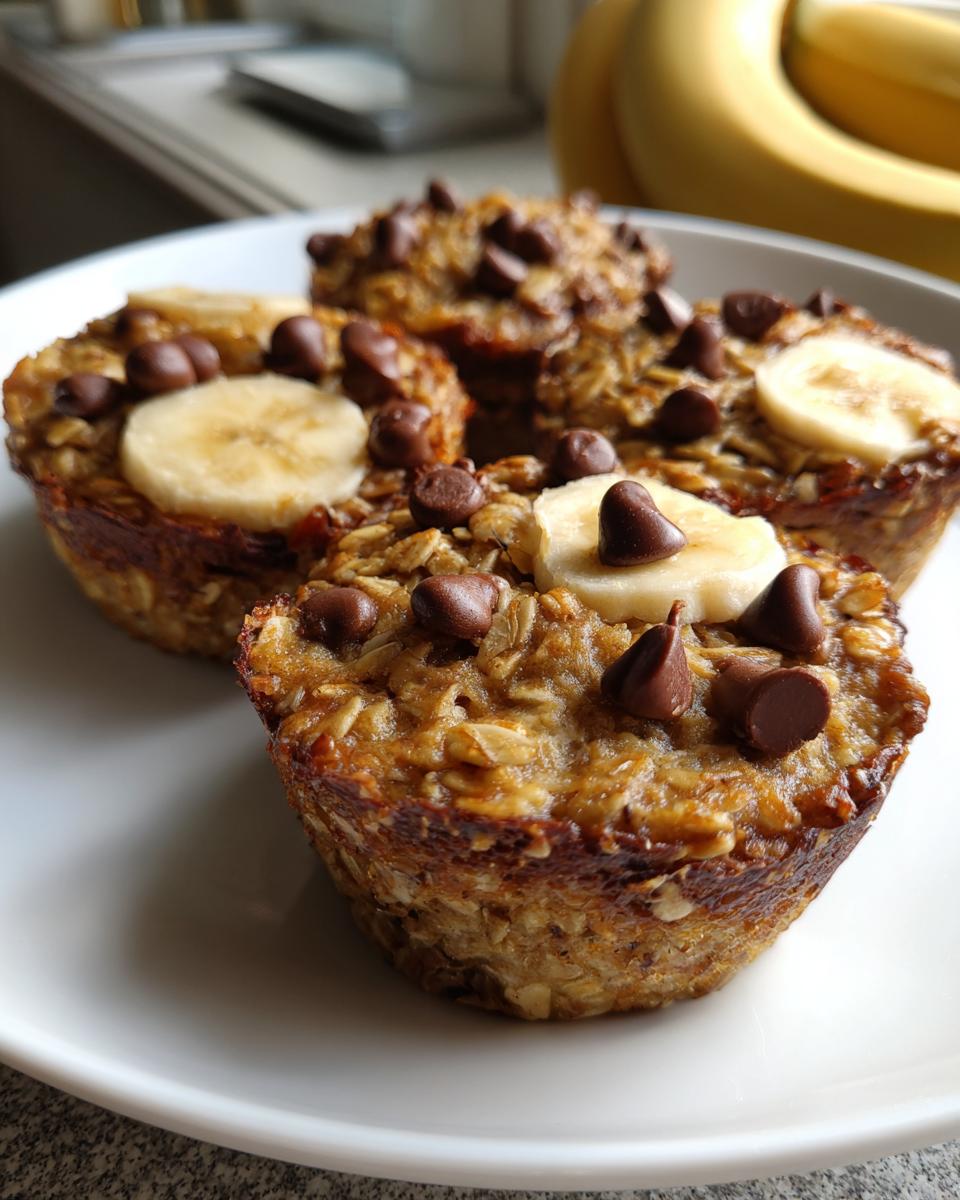baked oatmeal cups with chocolate chips and bananas - detail 2