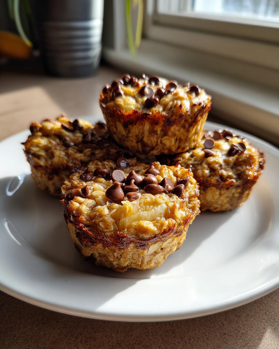 baked oatmeal cups with chocolate chips and bananas - detail 3