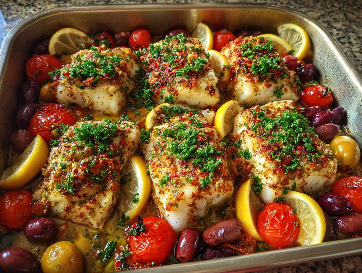 Mediterranean Baked Fish with Lemon and Olives