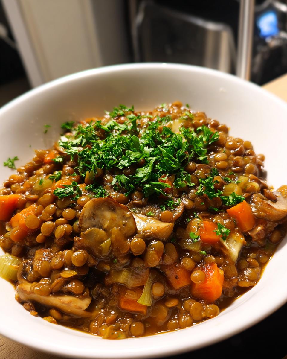 Vegan Lentil Mushroom Stew - detail 2