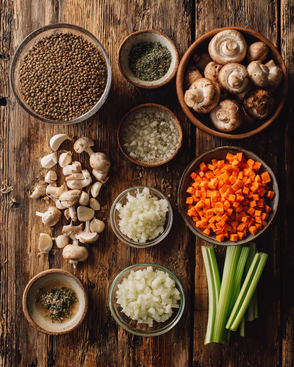 Vegan Lentil Mushroom Stew - detail 1