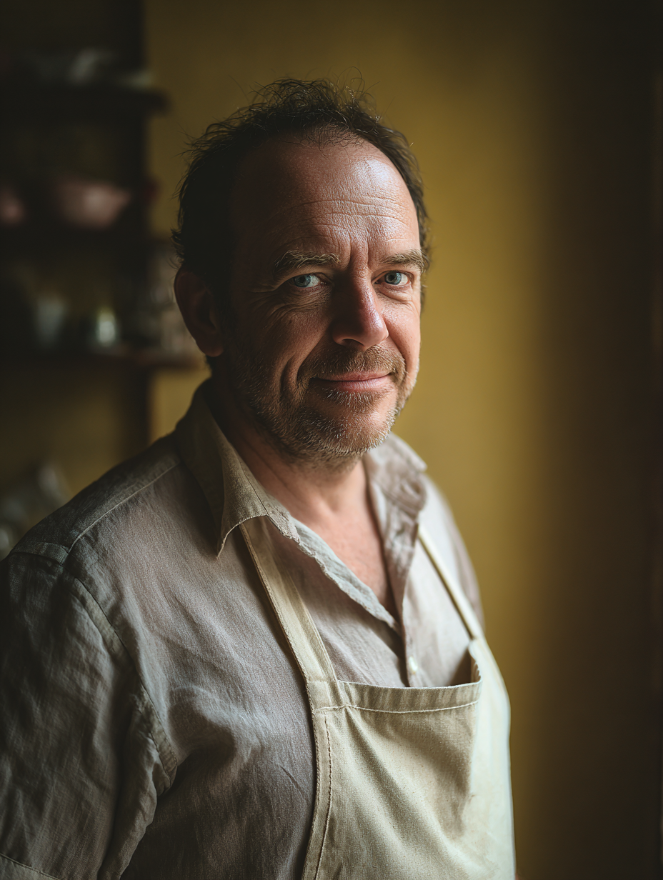 Matthew from KitchenVan smiling beside a counter with fresh ingredients
