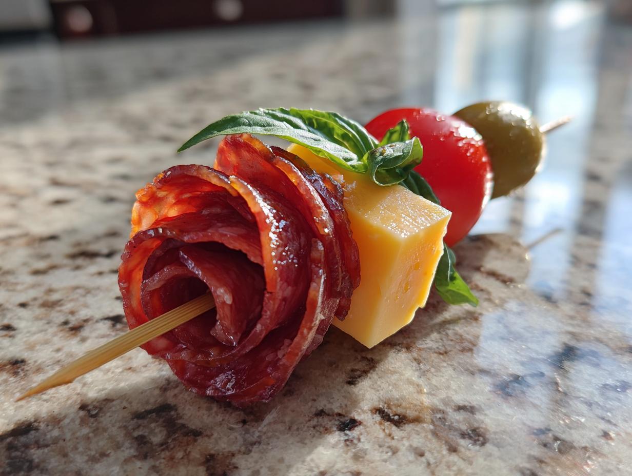 Charcuterie Skewers with Salami Roses