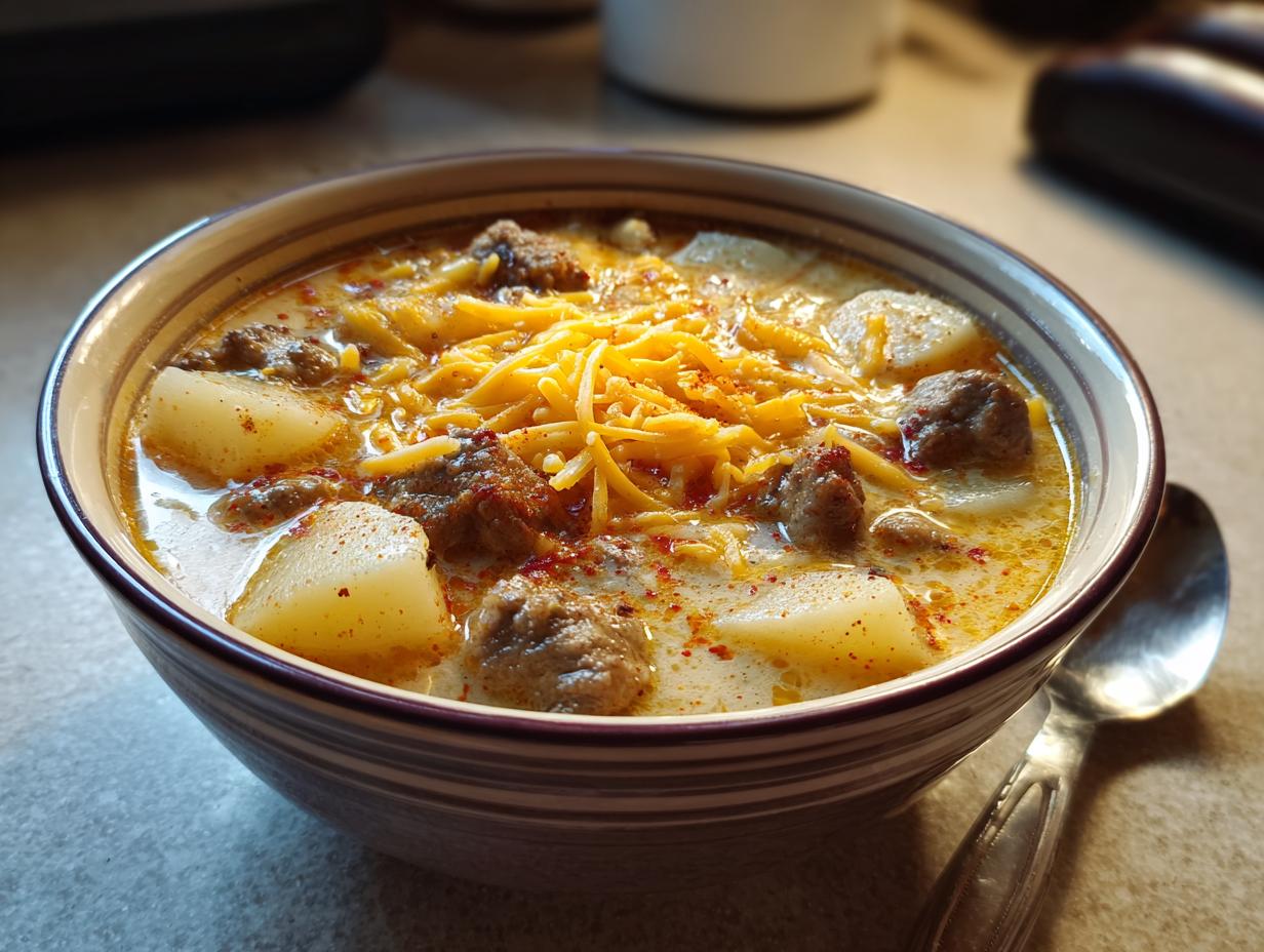 Cheesy Beef and Potato Soup