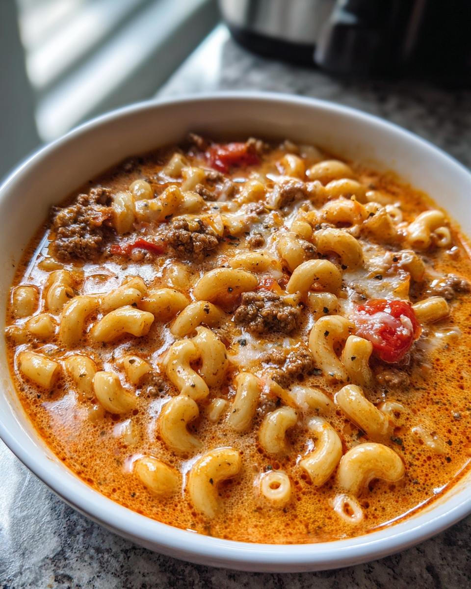 Cozy Cheeseburger Macaroni Soup - detail 2