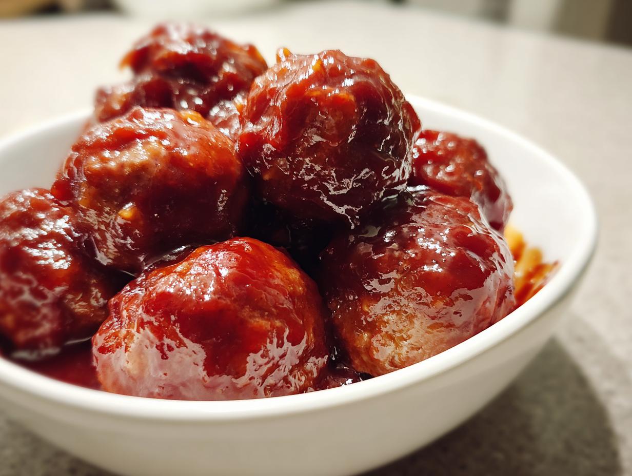 Crockpot Grape Jelly BBQ Meatballs