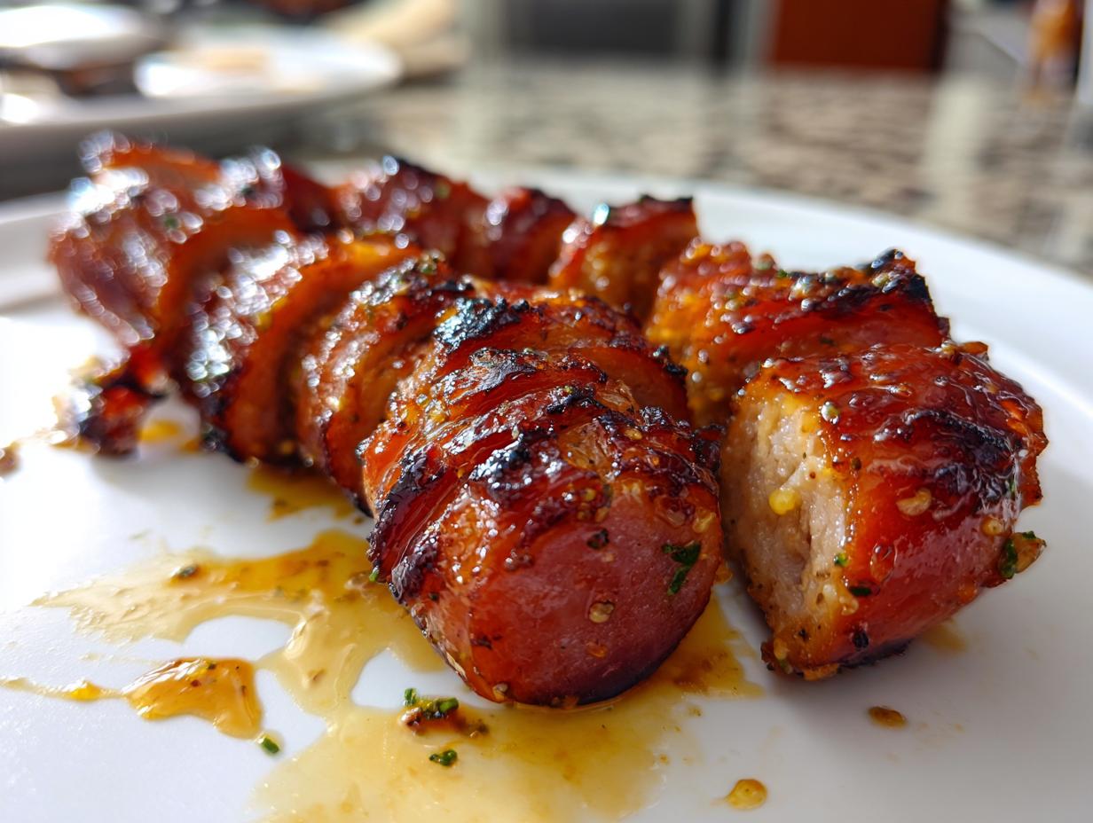 Savory Mustard Hasselback Kielbasa Bites