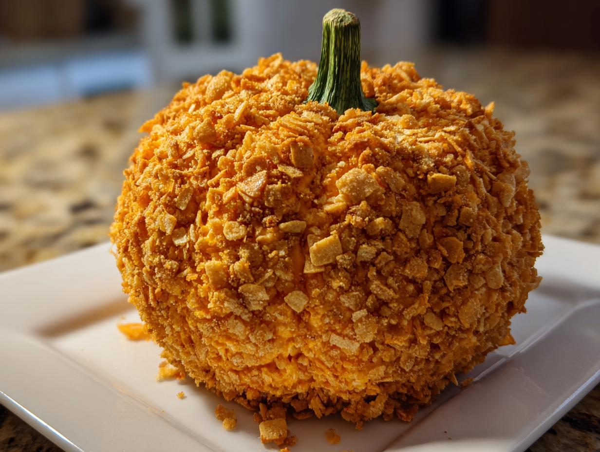 Pumpkin Cheese Ball with Bell Pepper Stem