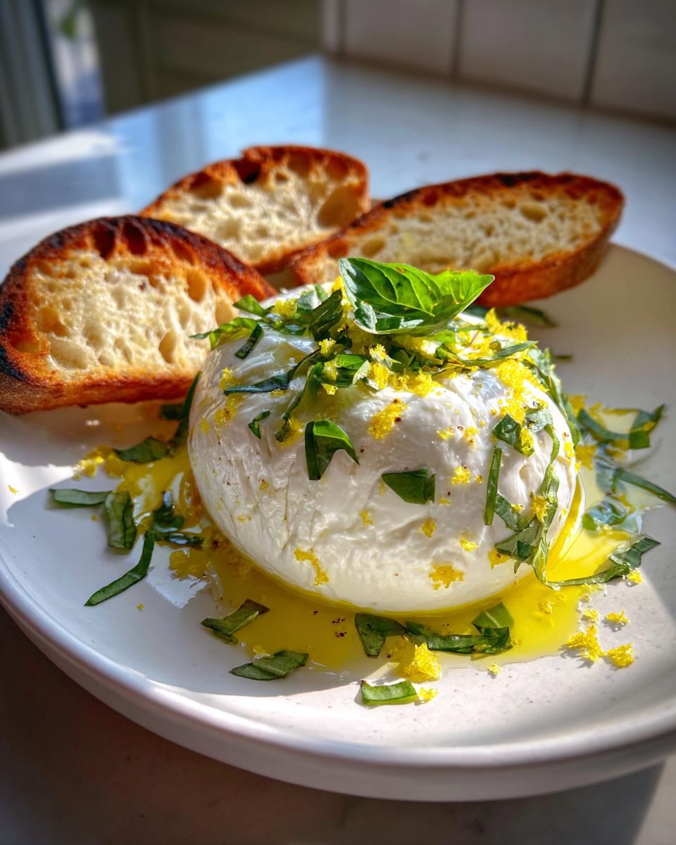 basil and lemon burrata appetizer - detail 2