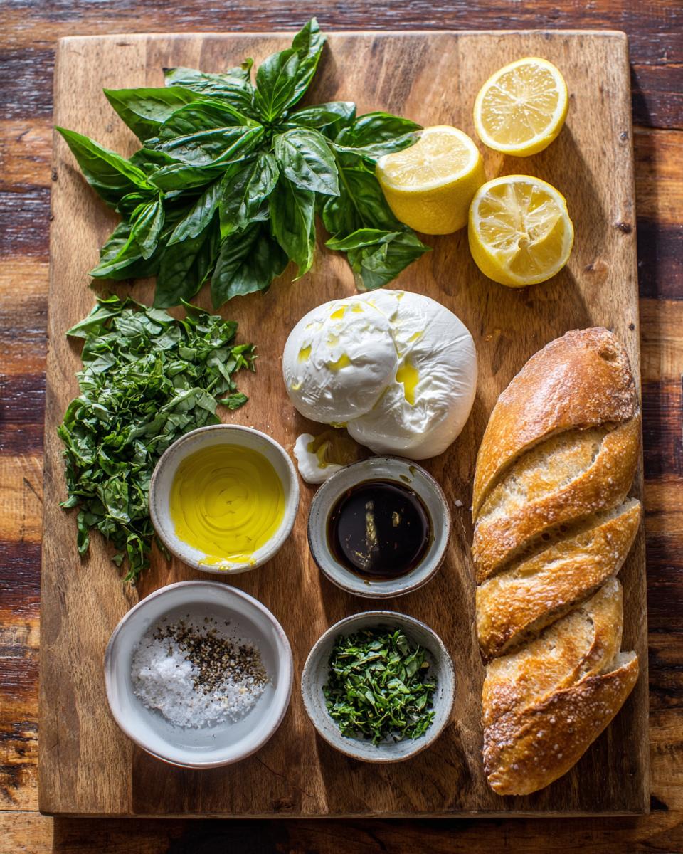 basil and lemon burrata appetizer - detail 1