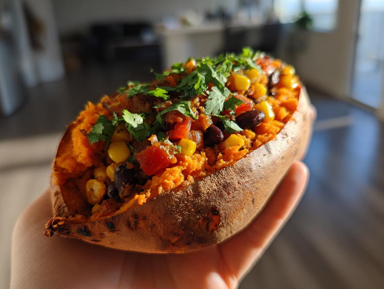 Stuffed Sweet Potatoes with Black Beans and Corn