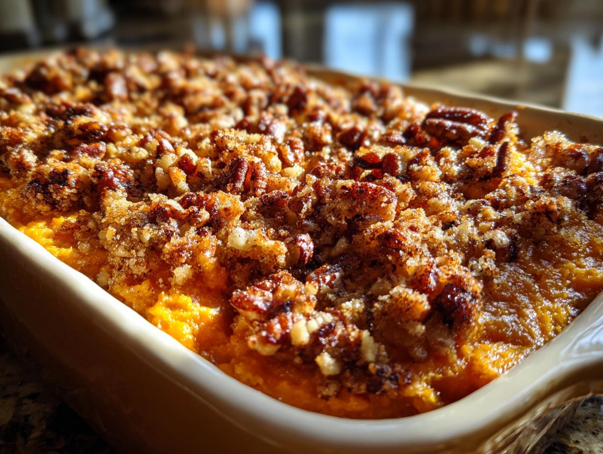 Sweet Potato Casserole with Pecan Topping